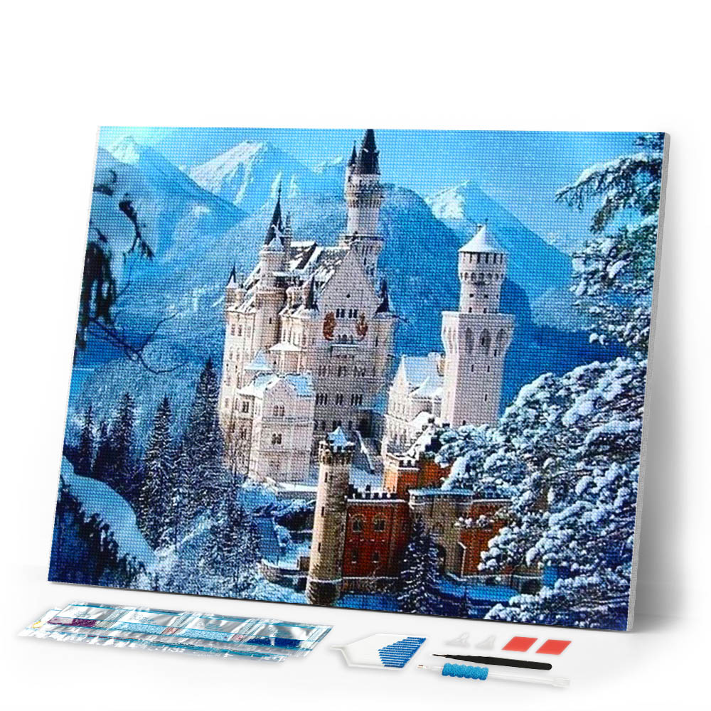 Diamond Painting | Diamond Painting - Castle in Snowy Mountain | castles Diamond Painting Landscapes landscapes mountains | FiguredArt