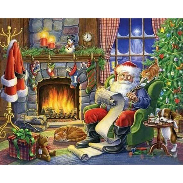 Diamond Painting - Santa Claus beside the fireplace