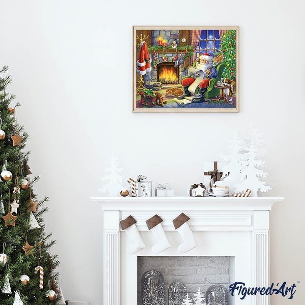 Diamond Painting - Santa Claus beside the fireplace