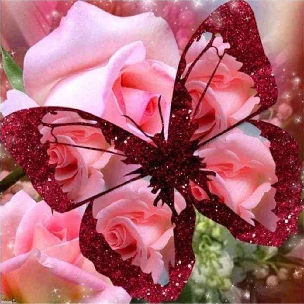 Diamond Painting - Butterfly and Rose