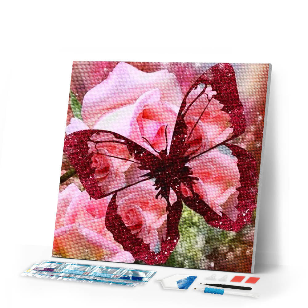 Diamond Painting | Diamond Painting - Butterfly and Rose | animals butterflies Diamond Painting Animals Diamond Painting Flowers flowers |