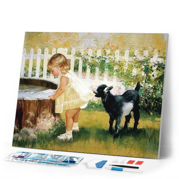 Diamond Painting | Diamond Painting - Little Girl and Dog | animals Diamond Painting Animals dogs | FiguredArt