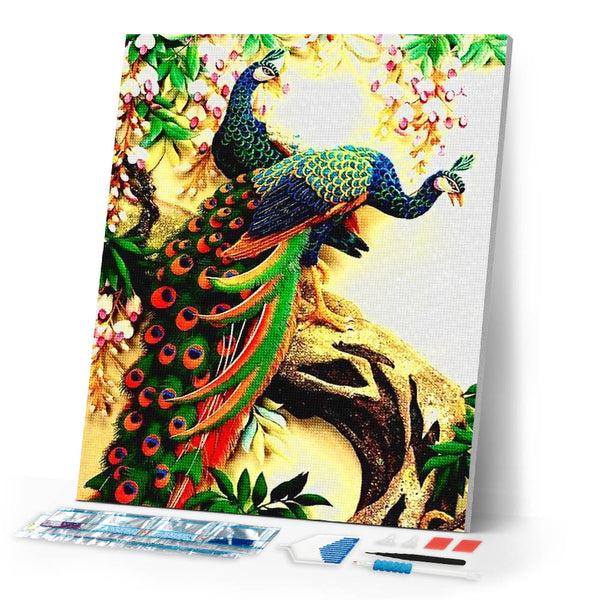 Diamond Painting | Diamond Painting - Peacocks on branches | Diamond Painting Flowers flowers peacocks | FiguredArt