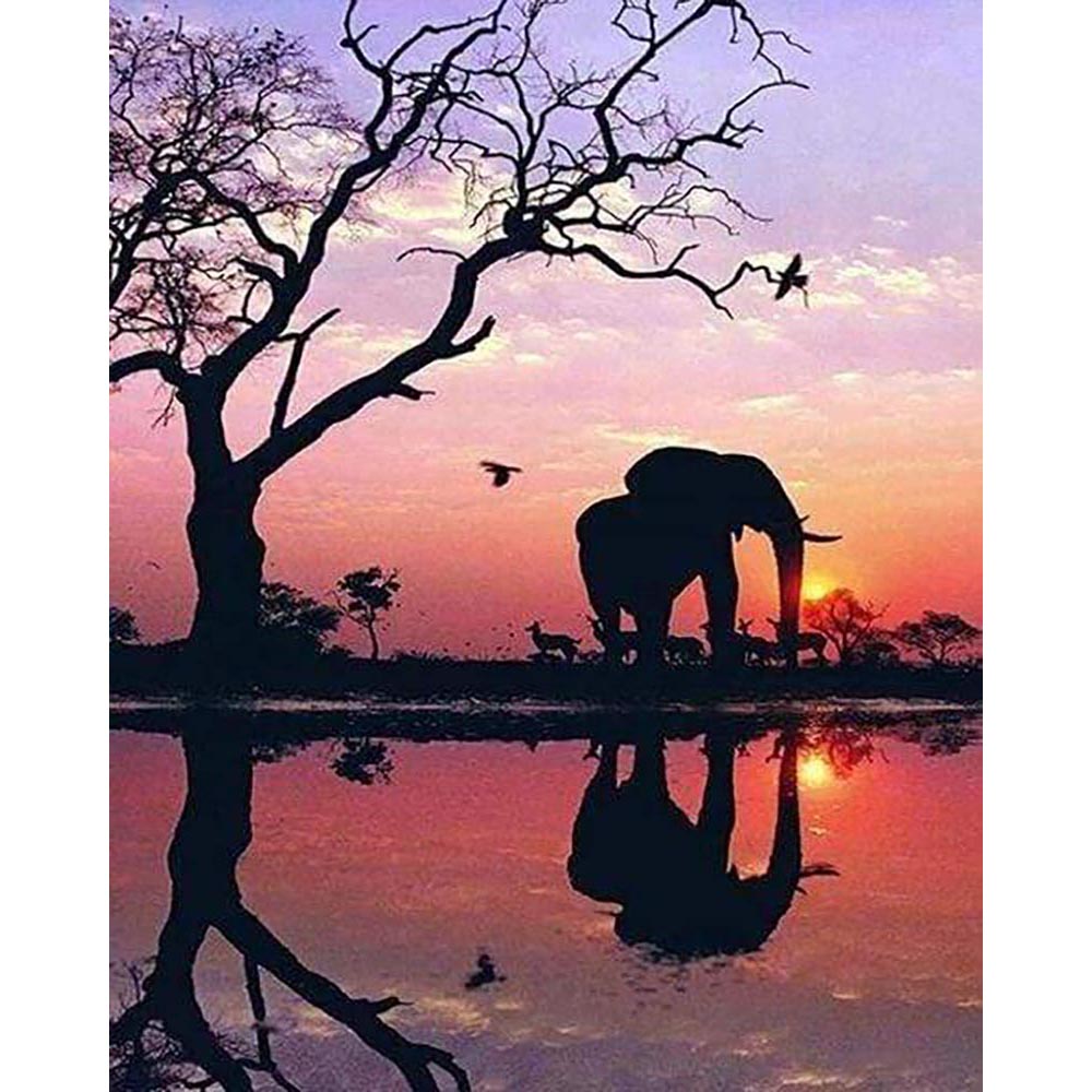 Diamond Painting - Elephant and Sunset Sun