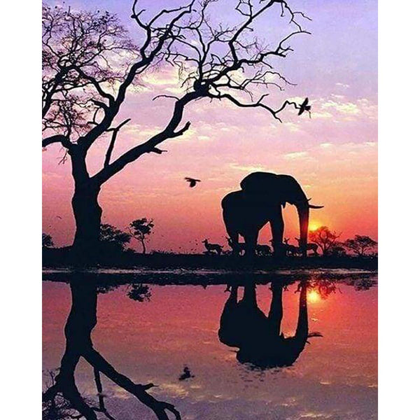 Diamond Painting - Elephant and Sunset Sun