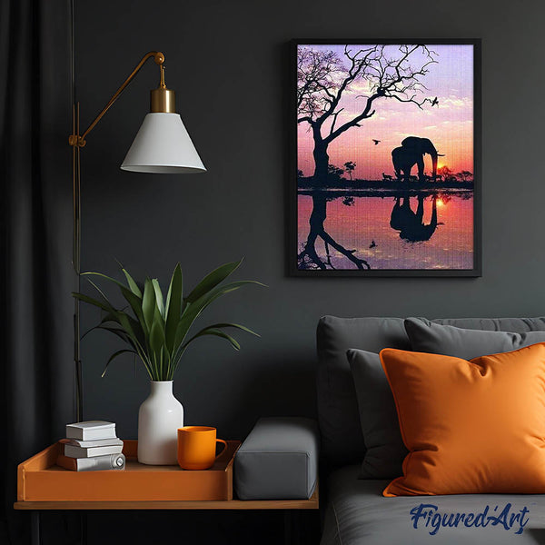 Diamond Painting - Elephant and Sunset Sun