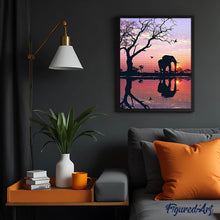 Load image into Gallery viewer, Diamond Painting - Elephant and Sunset Sun