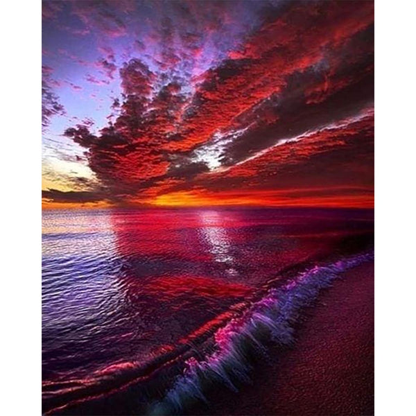 Diamond Painting - Wave and Red Sky