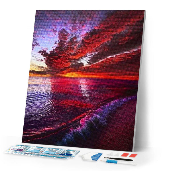 Diamond Painting | Diamond Painting - Wave and Red Sky | Diamond Painting Landscapes landscapes | FiguredArt