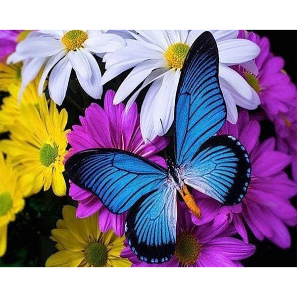 Diamond Painting - Blue Butterfly and Flowers