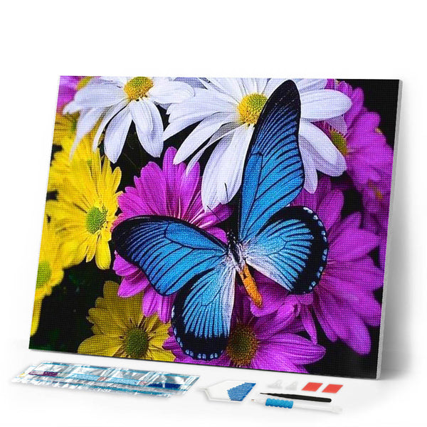 Diamond Painting | Diamond Painting - Blue Butterfly and Flowers | animals butterflies Diamond Painting Animals flowers | FiguredArt