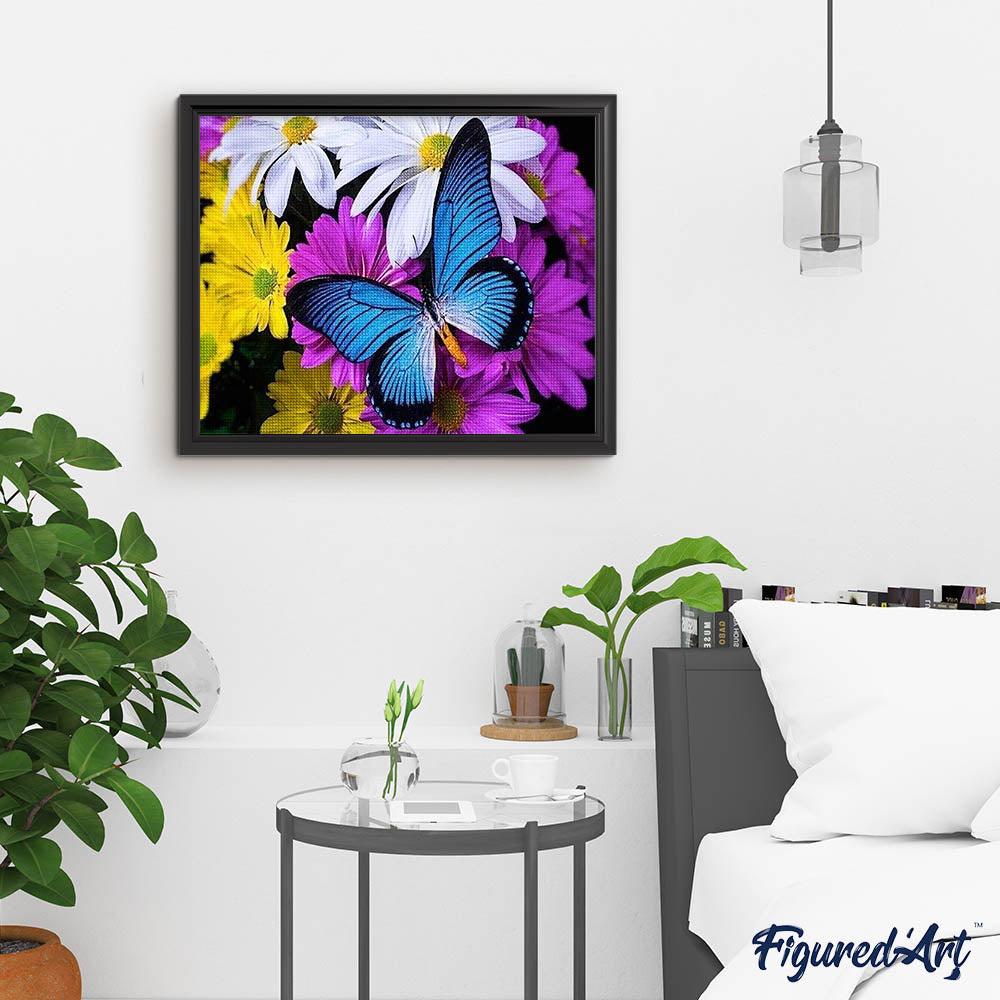 Diamond Painting - Blue Butterfly and Flowers