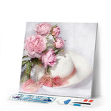 Diamond Painting | Diamond Painting - White Hat and Flowers | Diamond Painting Flowers flowers | FiguredArt