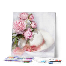 Load image into Gallery viewer, Diamond Painting - White Hat and Flowers