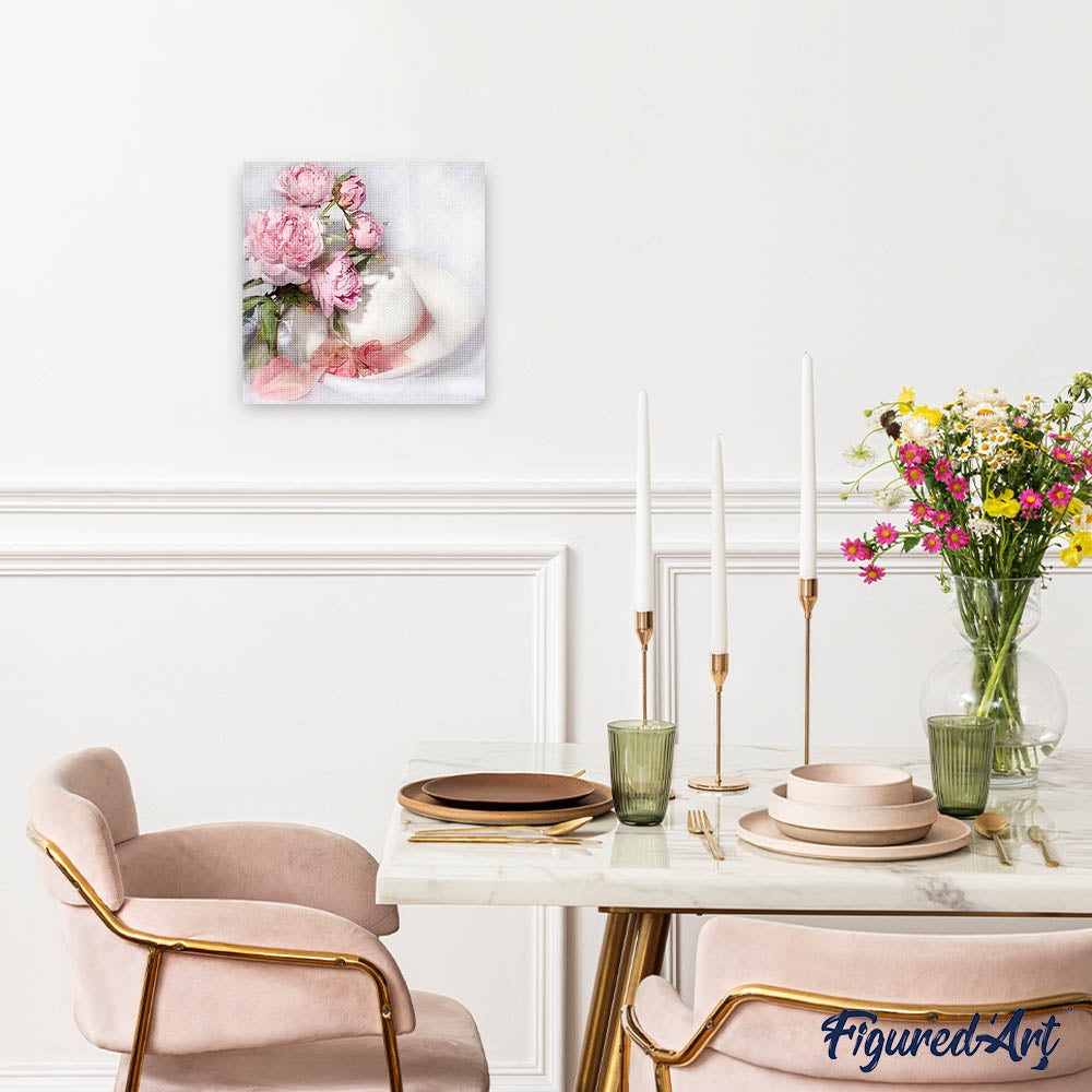 Diamond Painting - White Hat and Flowers