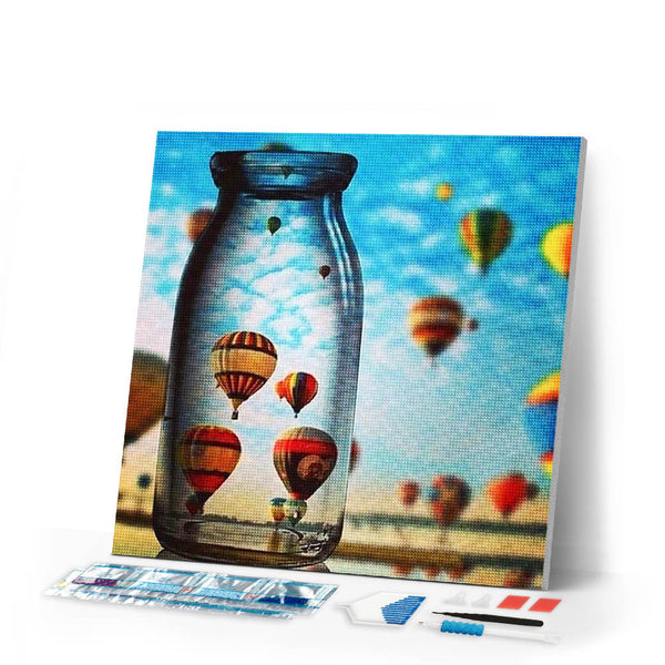 Diamond Painting | Diamond Painting - Hot Air Balloon and Vase | Diamond Painting Landscapes landscapes | FiguredArt