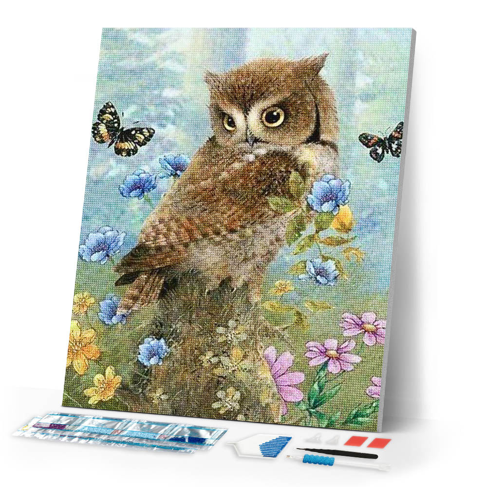 Diamond Painting | Diamond Painting - Owl and Butterflies | animals butterflies Diamond Painting Animals owls | FiguredArt