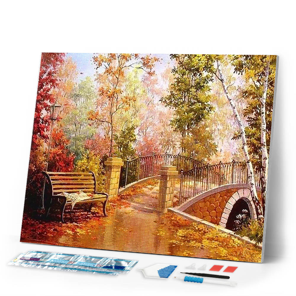 Diamond Painting | Diamond Painting - Bridge during Fall | Diamond Painting Romance romance | FiguredArt