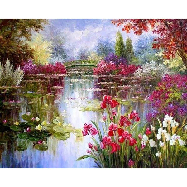 Diamond Painting - Flowers and Lake