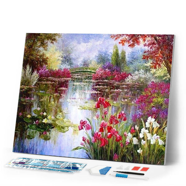 Diamond Painting | Diamond Painting - Flowers and Lake | Diamond Painting Flowers flowers | FiguredArt