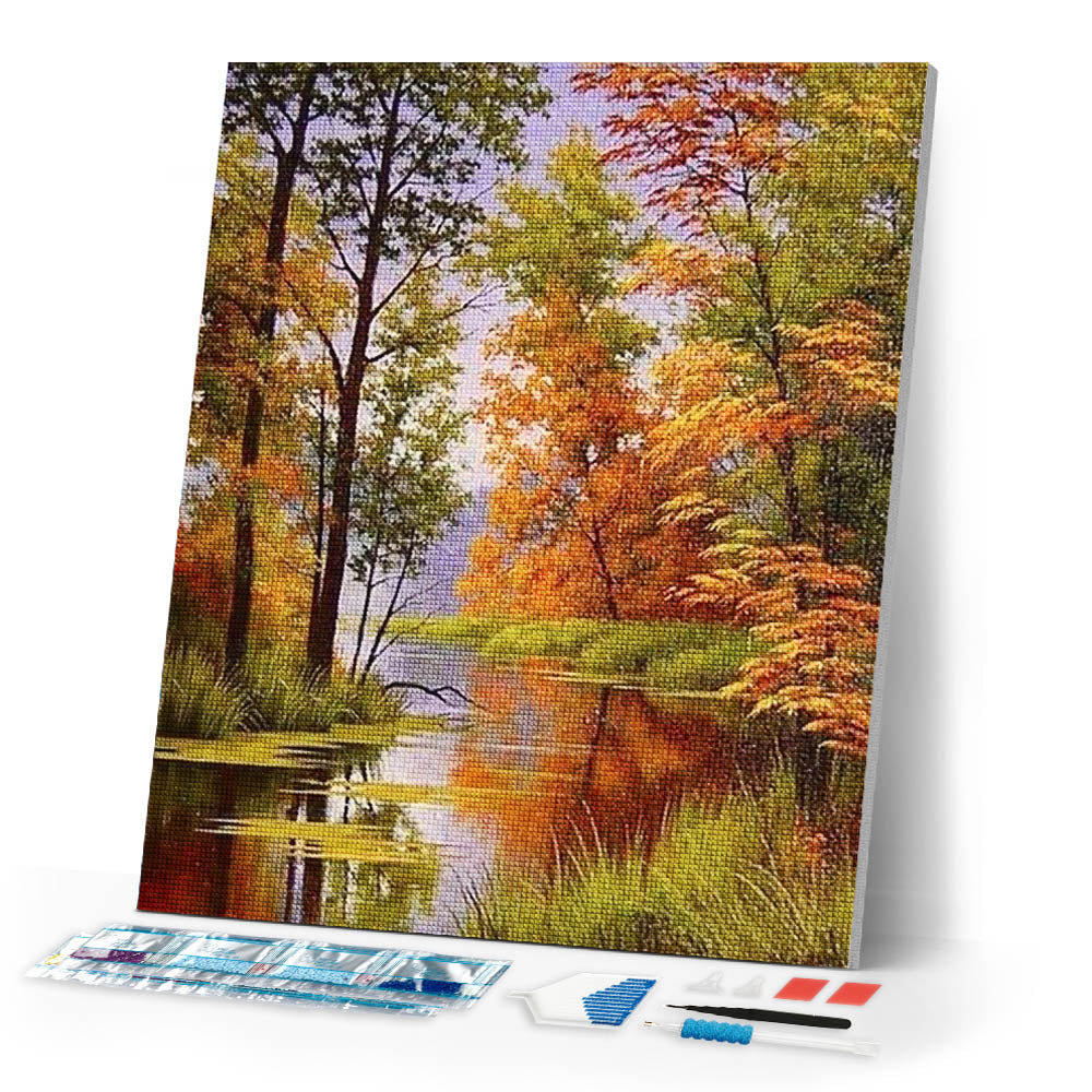 Diamond Painting | Diamond Painting - Lake in Autumn | Diamond Painting Landscapes landscapes | FiguredArt