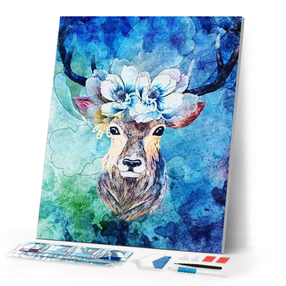Diamond Painting | Diamond Painting - Deer Flowers | animals Diamond Painting Animals Diamond Painting Flowers flowers | FiguredArt