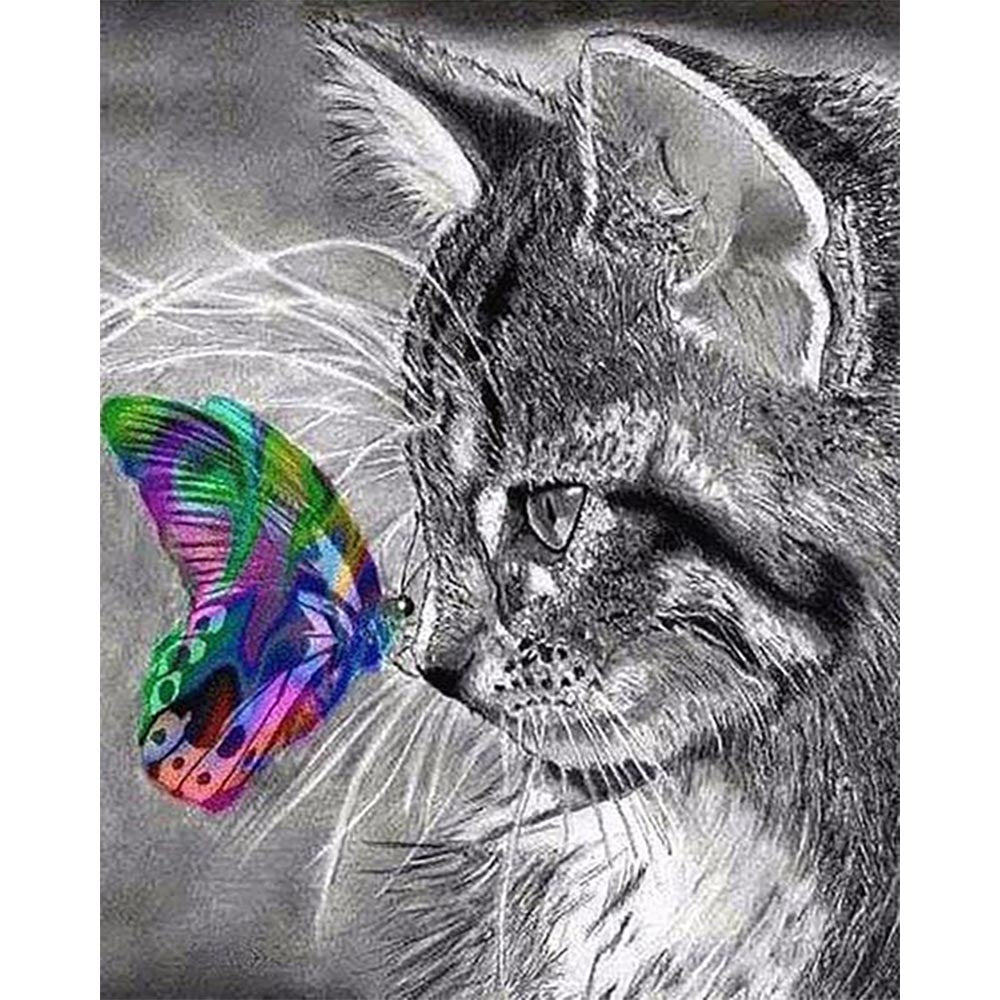 Diamond Painting - Cat and Butterfly colorful