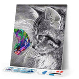 Diamond Painting | Diamond Painting - Cat and Butterfly colorful | animals butterflies cats Diamond Painting Animals | FiguredArt