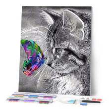 Load image into Gallery viewer, Diamond Painting - Cat and Butterfly colorful