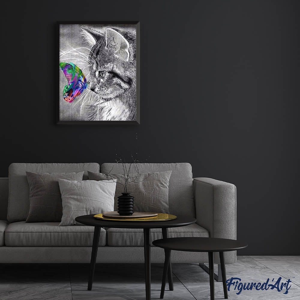 Diamond Painting - Cat and Butterfly colorful
