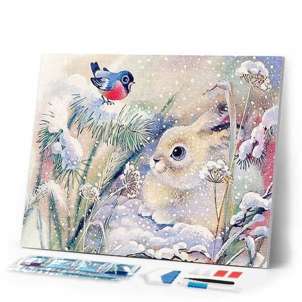 Diamond Painting | Diamond Painting - White Rabbit in the Snow | animals Diamond Painting Animals rabbits winter | FiguredArt