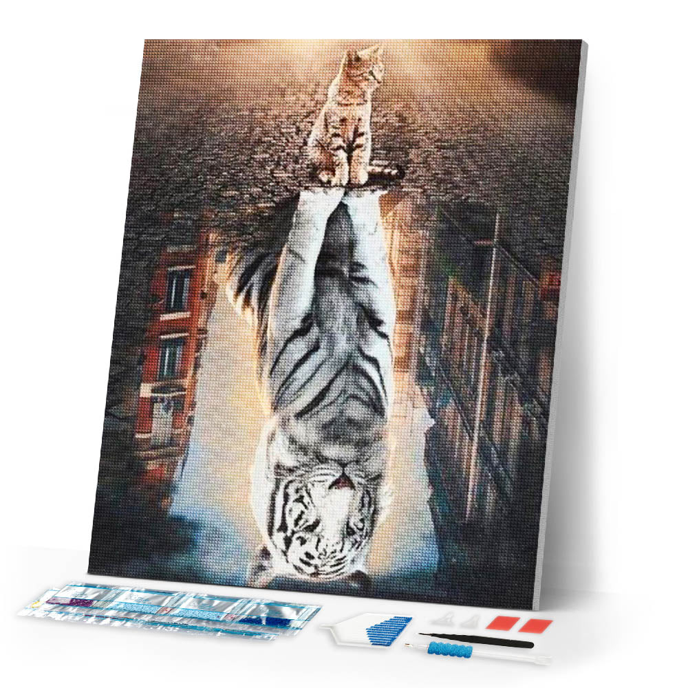 Diamond Painting | Diamond Painting - Cat Reflection in the City | animals cats cities Diamond Painting Animals | FiguredArt