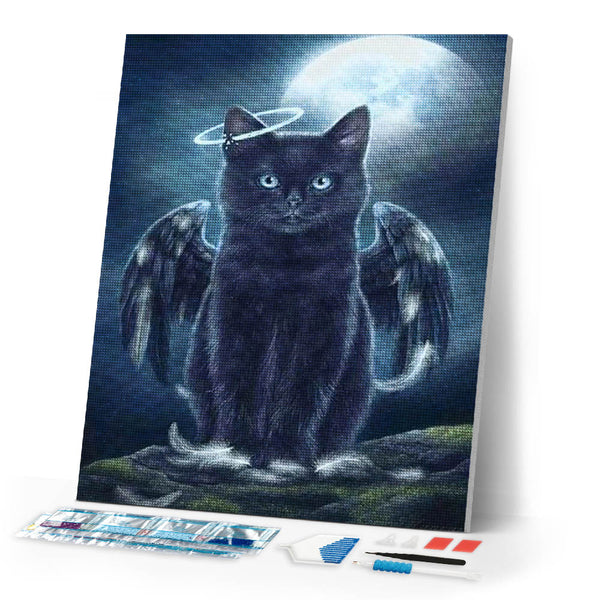 Diamond Painting | Diamond Painting - Black Cat Angel | animals cats Diamond Painting Animals | FiguredArt