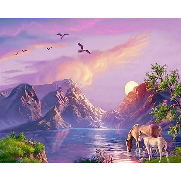 Diamond Painting - Horses by the Lake