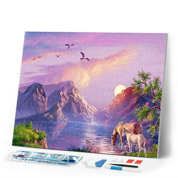 Diamond Painting | Diamond Painting - Horses by the Lake | animals Diamond Painting Animals horses | FiguredArt