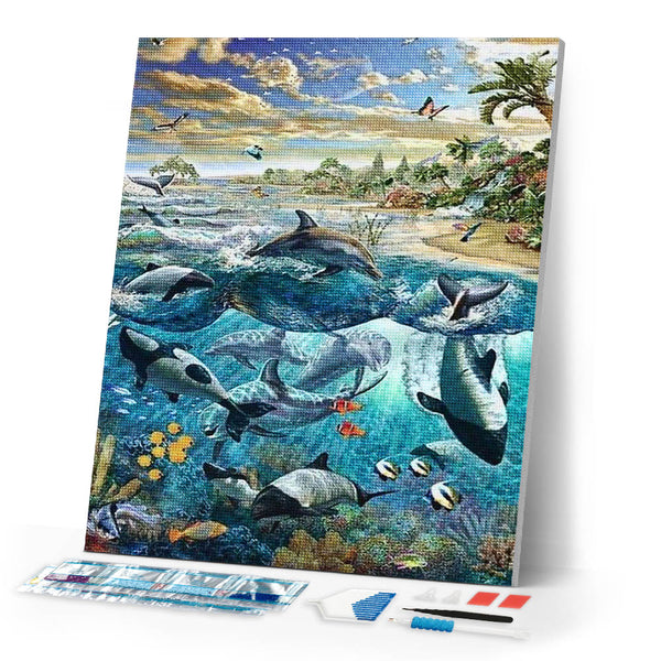 Diamond Painting | Diamond Painting - Fish and Dolphins | animals Diamond Painting Animals dolphins fish | FiguredArt