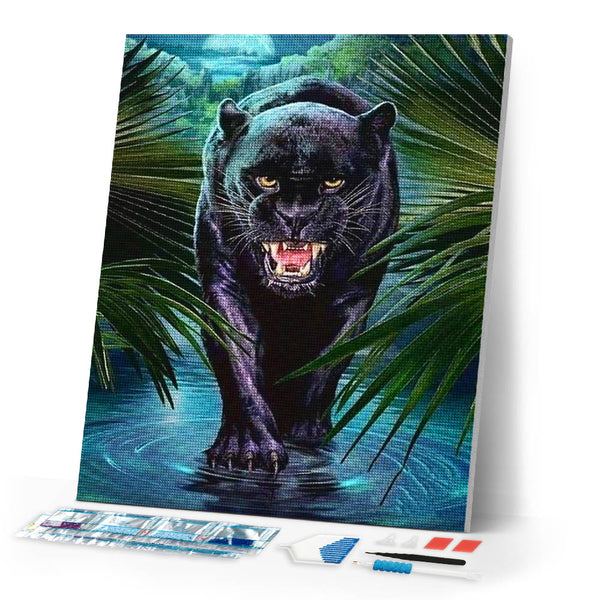 Diamond Painting | Diamond Painting - Threatening Black Panther | animals Diamond Painting Animals panthers | FiguredArt