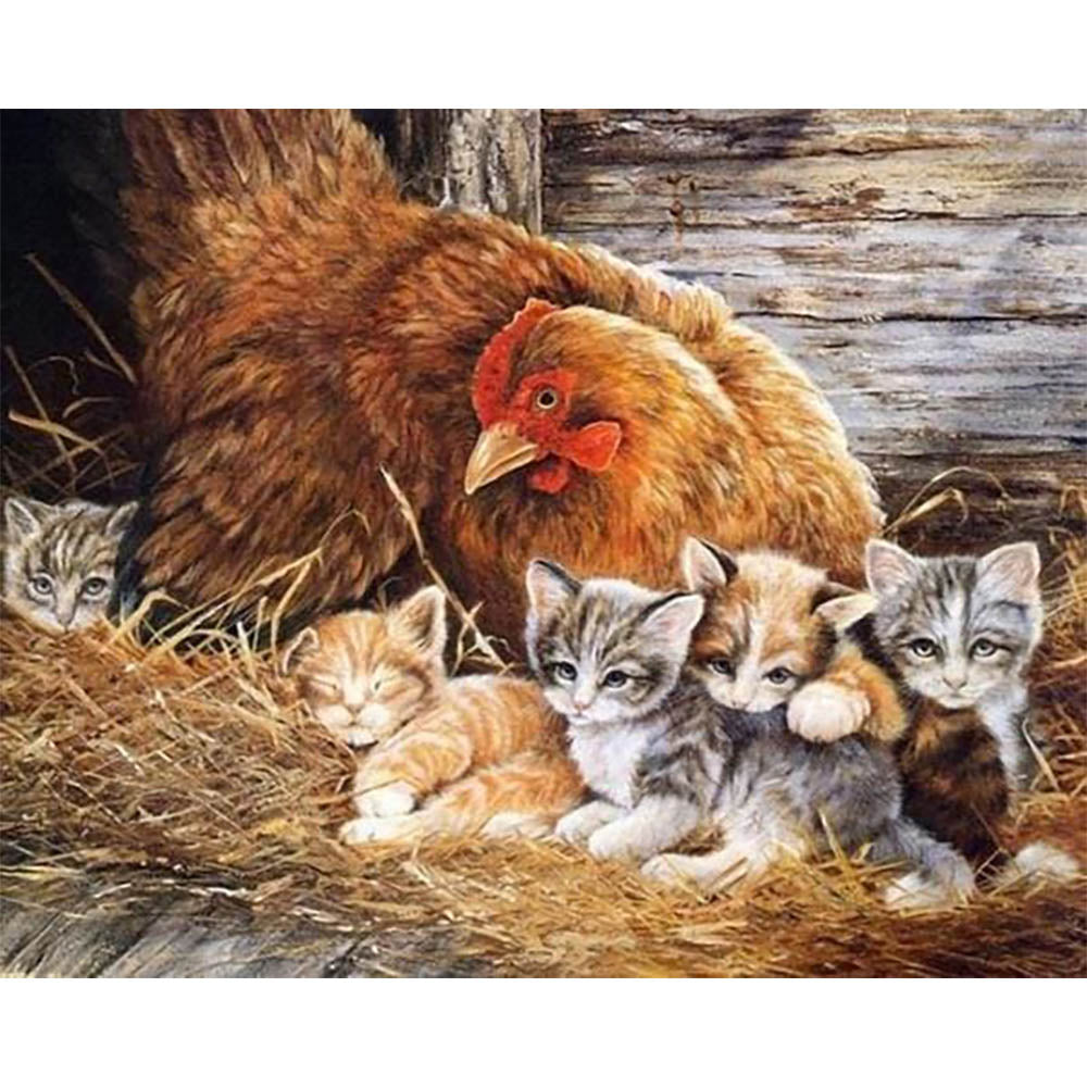 Diamond Painting - Kittens and Hen