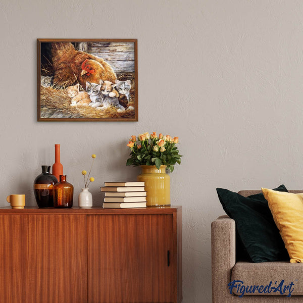 Diamond Painting - Kittens and Hen