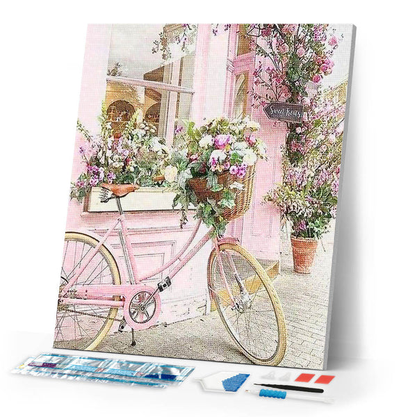 Diamond Painting | Diamond Painting - Pink Bicycle | cities Diamond Painting Cities | FiguredArt
