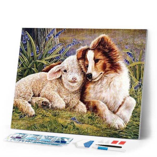 Diamond Painting | Diamond Painting - Dog and Sheep | animals Diamond Painting Animals dogs | FiguredArt