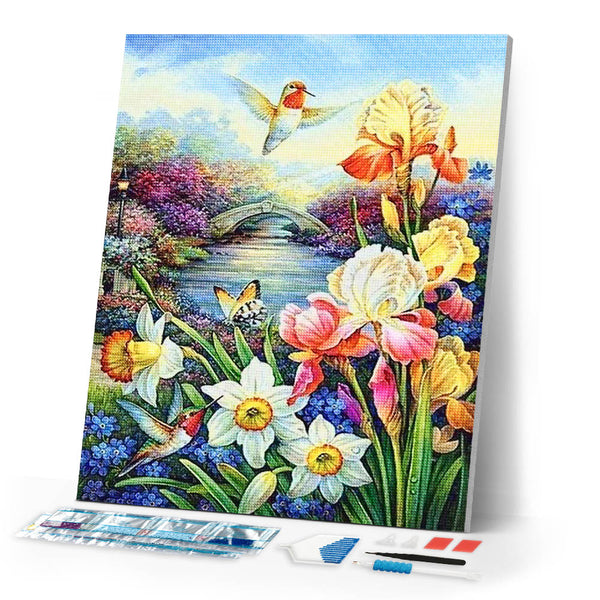 Diamond Painting | Diamond Painting - Hummingbird near the River | animals Diamond Painting Animals Diamond Painting Flowers flowers |