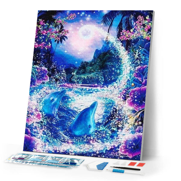 Diamond Painting | Diamond Painting - Dolphins and Enchanted River | animals Diamond Painting Animals Diamond Painting Landscapes dolphins