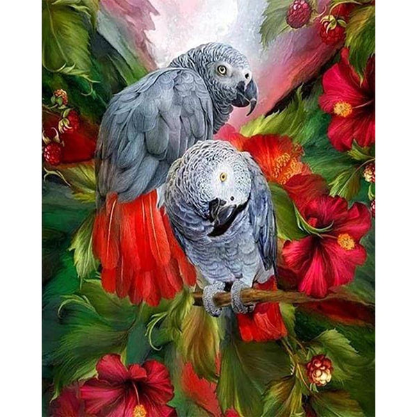 Diamond Painting - Red and Gray Parrots
