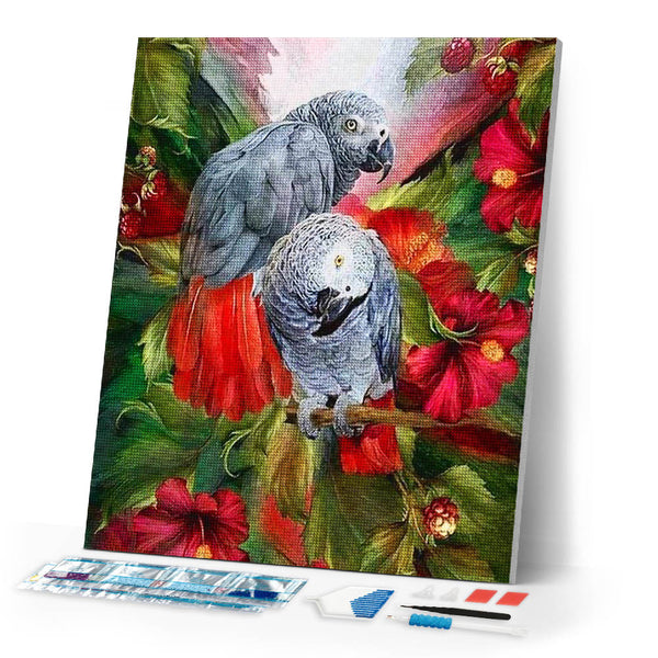 Diamond Painting | Diamond Painting - Red and Gray Parrots | animals birds Diamond Painting Animals parrots | FiguredArt