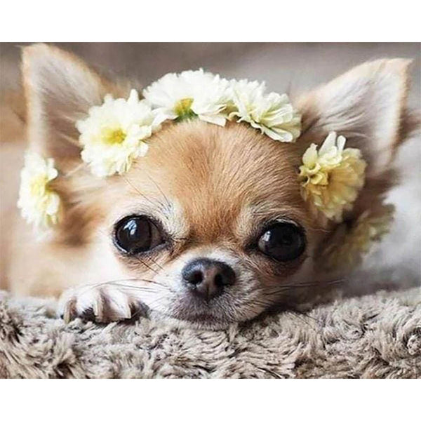 Diamond Painting - Small Dog and Flowers Wreath