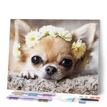 Load image into Gallery viewer, Diamond Painting - Small Dog and Flowers Wreath
