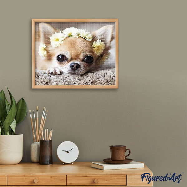 Diamond Painting - Small Dog and Flowers Wreath