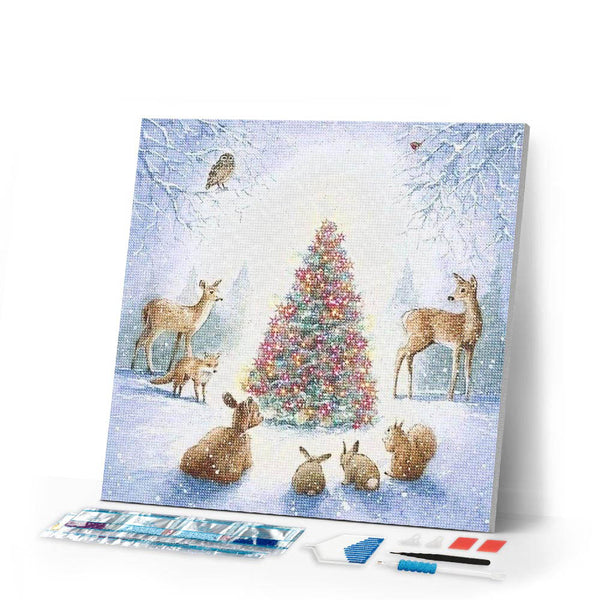 Diamond Painting | Diamond Painting - Around the Christmas Tree | animals christmas Diamond Painting Animals | FiguredArt