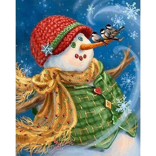 Diamond Painting - Snowman with green jacket